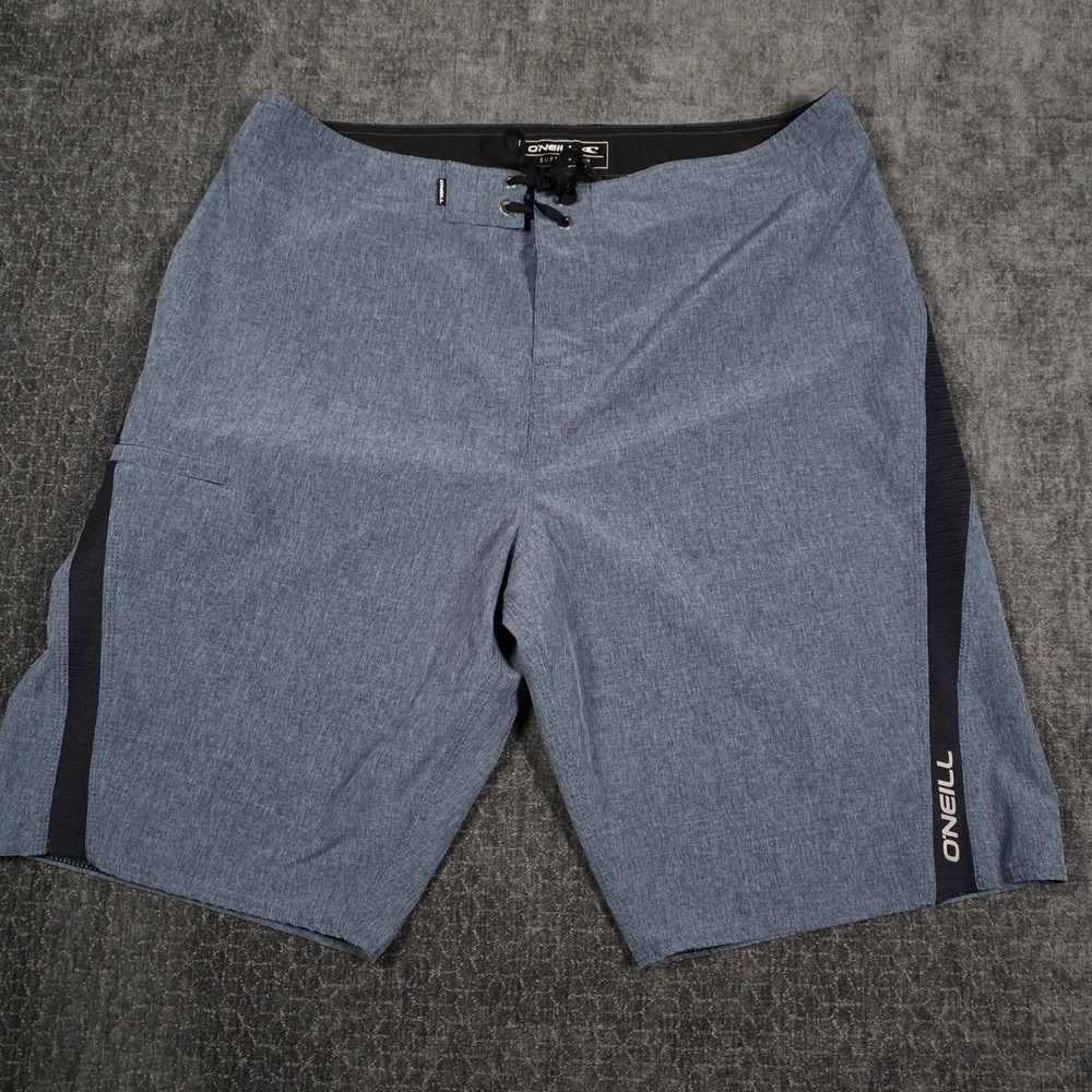 ONeill Superfreak Mens Size 34 Board Shorts Blue Black Swim Trunks 10" Inseam